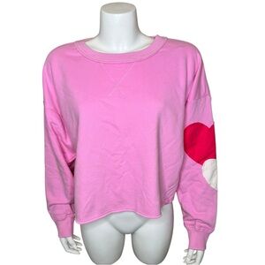 JoyLab Valentine’s Patchwork Hearts Sweatshirt S Cropped Pullover Crew Pink NWT